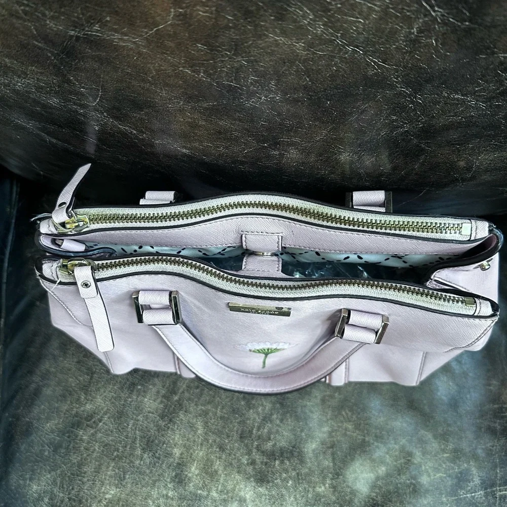 Kate Spade Light Pink Satchel with Floral and butterfly  Design 100% leather